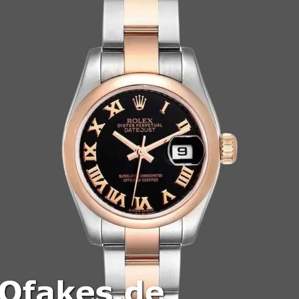 Super Clone Women's Rolex Datejust 26mm Women's-179161-Black Roman Dial-Stainless Steel & Everose Gold Black