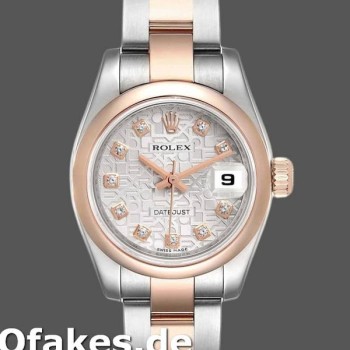 Super Clone Women's Rolex Datejust 26mm Women's-179161-Silver Jubilee Anniversary Dial-Stainless Steel & Everose Gold Silver