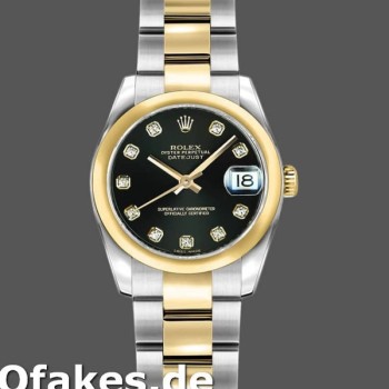 Super Clone Women's Rolex Datejust-179163, 26mm, Black Diamond Dial, Domed Bezel, Lady Black
