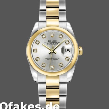 Super Clone Women's Rolex Datejust 26mm Women's-179163-Silver Diamond Dial-Domed Dezel Silver