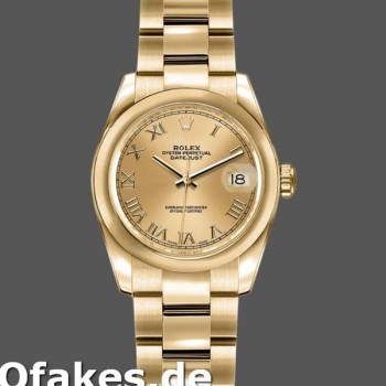 Super Clone Women's Rolex Datejust-179168, 26mm, Smooth Domed Champagne Roman Dial, Lady Champagne