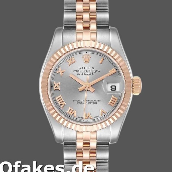 Super Clone Women's Rolex Datejust-179171, 26mm, Grey Roman Numeral Dial, Fluted Bezel, Lady Grey
