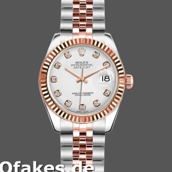 Super Clone Women's Rolex Datejust-179171, 26mm, White Diamond Dial, Fluted Bezel, Lady White