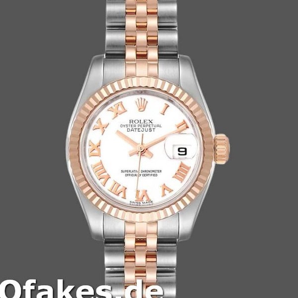 Super Clone Women's Rolex Datejust-179171, 26mm, White Roman Numeral Dial, Fluted Bezel, Lady White