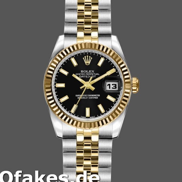 Super Clone Women's Rolex Datejust-179173, 26mm, Black Index Dial, Fluted Bezel, Lady Black