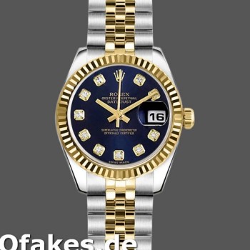 Super Clone Women's Rolex Datejust-179173, 26mm, Blue Diamond Dial, Fluted Bezel, Lady Blue