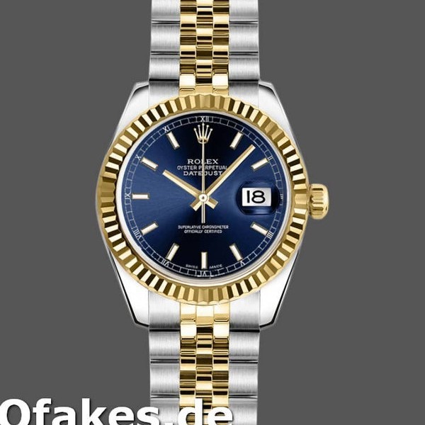 Super Clone Women's Rolex Datejust-179173, 26mm, Blue Index Dial, Fluted Bezel, Lady Blue