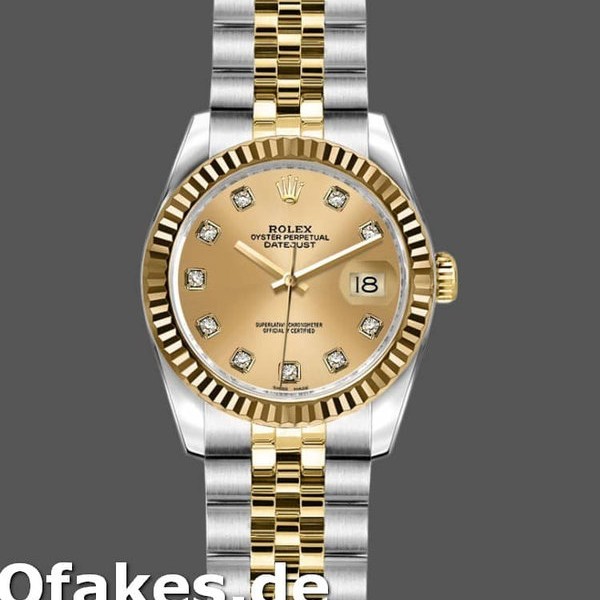 Super Clone Women's Rolex Datejust-179173, 26mm, Champagne Diamond Dial, Fluted Bezel, Lady Champagne