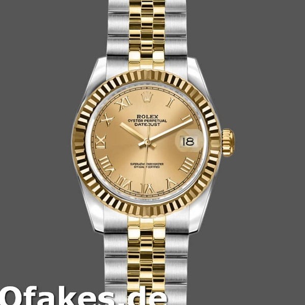 Super Clone Women's Rolex Datejust-179173, 26mm, Champagne Roman Numeral Dial, Lady Champagne