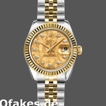 Super Clone Women's Rolex Datejust-179173, 26mm, Crystal Champagne Dial, Fluted Bezel, Lady Champagne