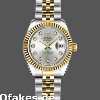 Super Clone Women's Rolex Datejust-179173, 26mm, Grey Diamond Dial, Fluted Bezel, Lady Gray