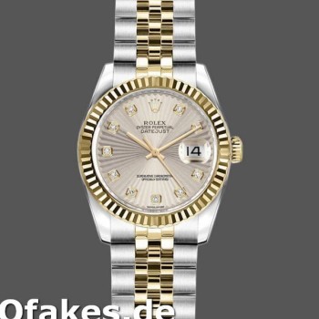 Super Clone Women's Rolex Datejust-179173, 26mm, Ivory Sunbeam Diamond Dial, Fluted Bezel, Lady Ivory