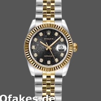 Super Clone Women's Rolex Datejust-179173, 26mm, Jubilee Black Diamond Dial, Fluted Bezel, Lady Black