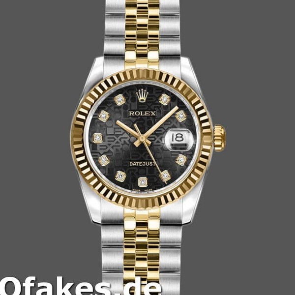 Super Clone Women's Rolex Datejust-179173, 26mm, Jubilee Black Diamond Dial, Fluted Bezel, Lady Black