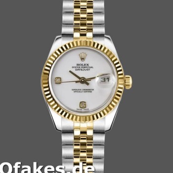 Super Clone Women's Rolex Datejust-179173, 26mm, White Dial with Diamonds, Fluted Bezel, Lady White