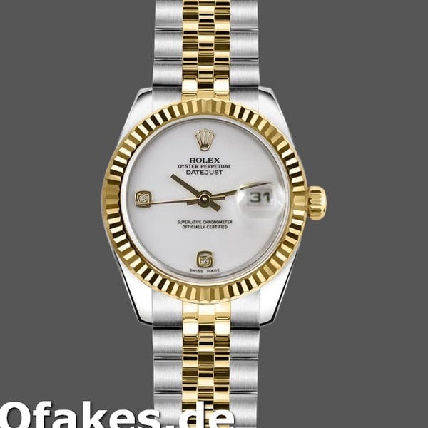 Super Clone Women's Rolex Datejust-179173, 26mm, White Dial with Diamonds, Fluted Bezel, Lady White
