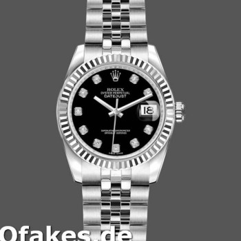 Super Clone Women's Rolex Datejust-179174, 26mm, Black Diamond Dial, Fluted Bezel, Lady Black
