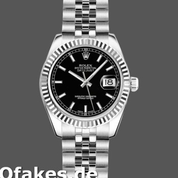 Super Clone Women's Rolex Datejust-179174, 26mm, Black Index Dial, Fluted Bezel, Lady Black