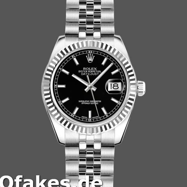 Super Clone Women's Rolex Datejust-179174, 26mm, Black Index Dial, Fluted Bezel, Lady Black
