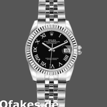 Super Clone Women's Rolex Datejust-179174, 26mm, Black Roman Dial, Fluted Bezel, Lady Black