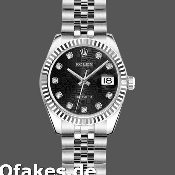 Super Clone Women's Rolex Datejust-179174, 26mm, Jubilee Black Diamond Dial, Fluted Bezel, Lady Black