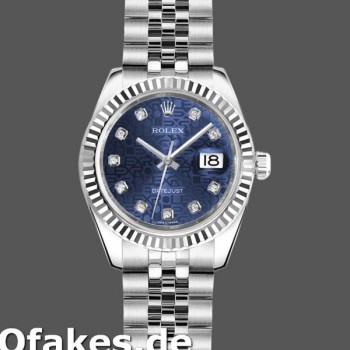 Super Clone Women's Rolex Datejust-179174, 26mm, Jubilee Blue Diamond Dial, Fluted Bezel, Lady Blue