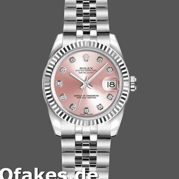 Super Clone Women's Rolex Datejust-179174, 26mm, Pink Diamond Dial, Fluted Bezel, Lady Pink