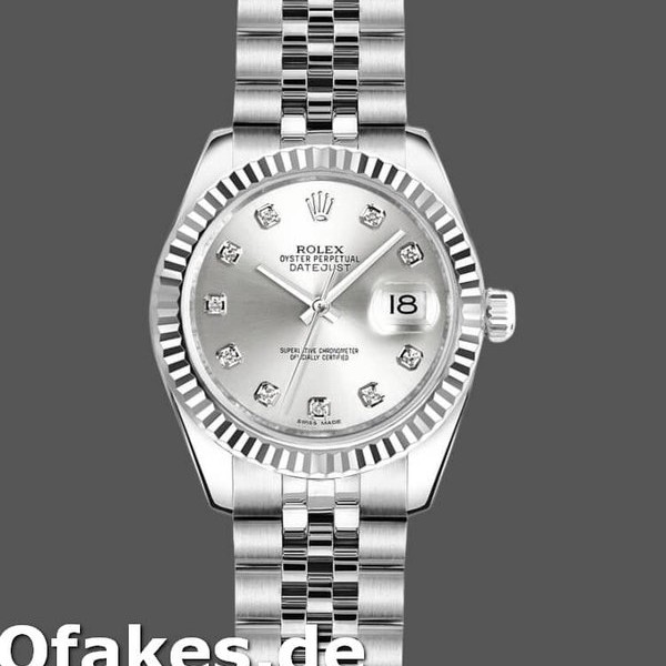 Super Clone Women's Rolex Datejust-179174, 26mm, Silver Diamond Dial, Fluted Bezel, Lady Silver