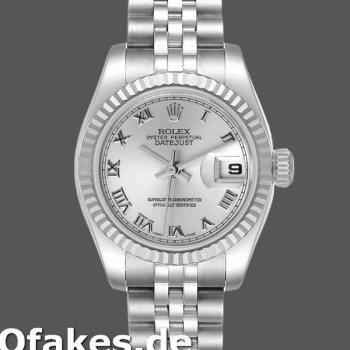 Super Clone Women's Rolex Datejust-179174, 26mm, Silver Roman Dial, Fluted Bezel, Lady Silver