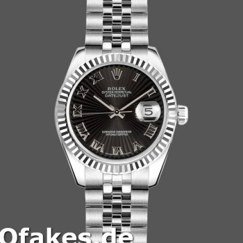 Super Clone Women's Rolex Datejust-179174, 26mm, Sunbeam Black Roman Dial, Fluted Bezel, Lady Black