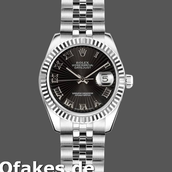 Super Clone Women's Rolex Datejust-179174, 26mm, Sunbeam Black Roman Dial, Fluted Bezel, Lady Black