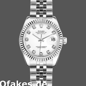 Super Clone Women's Rolex Datejust-179174, 26mm, White Diamond Dial, Fluted Bezel, Lady White