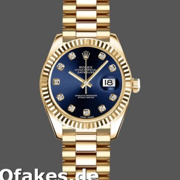 Super Clone Women's Rolex Datejust-179178, 26mm, Yellow Gold, Blue Diamonds Dial, Lady Blue