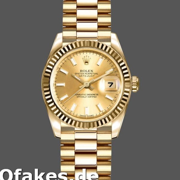 Super Clone Women's Rolex Datejust-179178, 26mm, Yellow Gold, Champagne Index Dial, Lady Champagne