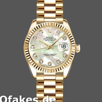 Super Clone Women's Rolex Datejust-179178, 26mm, Yellow Gold, Mother‑of‑Pearl Diamonds Dial, Lady MOP