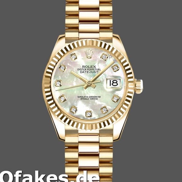 Super Clone Women's Rolex Datejust-179178, 26mm, Yellow Gold, Mother‑of‑Pearl Diamonds Dial, Lady MOP