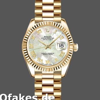 Super Clone Women's Rolex Datejust-179178, 26mm, Yellow Gold, Mother‑of‑Pearl White Dial, Lady MOP