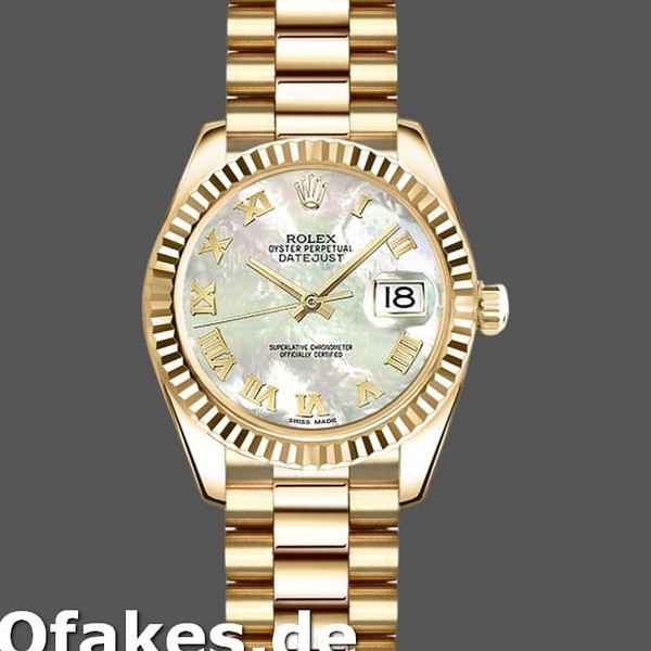 Super Clone Women's Rolex Datejust-179178, 26mm, Yellow Gold, Mother‑of‑Pearl White Dial, Lady MOP