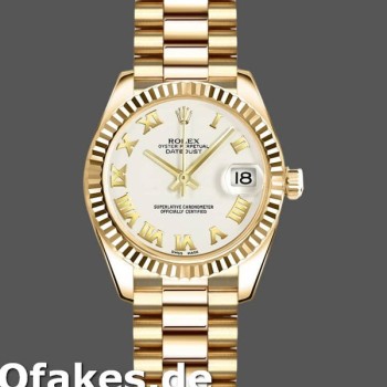 Super Clone Women's Rolex Datejust-179178, 26mm, Yellow Gold, White Roman Dial, Lady White