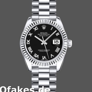 Super Clone Women's Rolex Datejust-179179, 26mm, Black Roman Numeral Dial, Fluted Bezel, Lady Black
