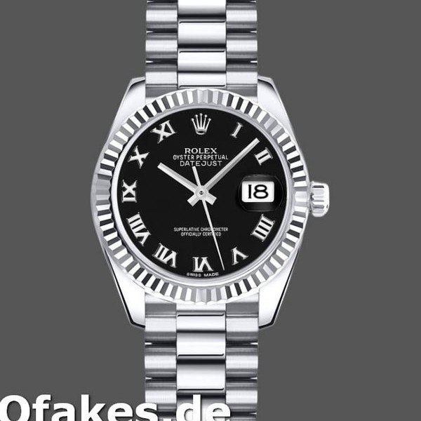 Super Clone Women's Rolex Datejust-179179, 26mm, Black Roman Numeral Dial, Fluted Bezel, Lady Black