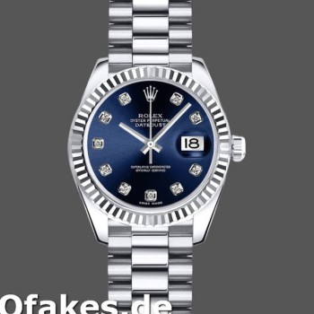 Super Clone Women's Rolex Datejust-179179, 26mm, Blue Diamond Dial, Fluted Bezel, Lady Blue