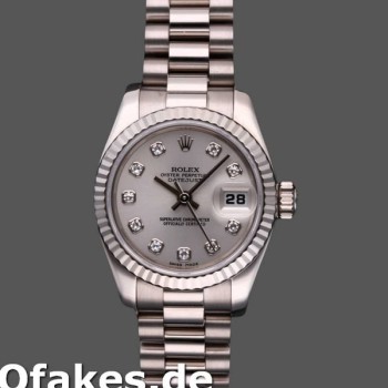 Super Clone Women's Rolex Datejust-179179, 26mm, Silver Diamond Dial, Fluted Bezel, Lady Silver