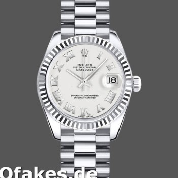 Super Clone Women's Rolex Datejust-179179, 26mm, White Roman Numeral Dial, Fluted Bezel, Lady White