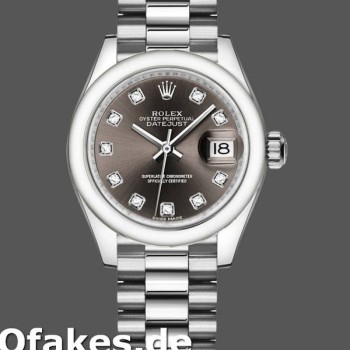 Super Clone Women's Rolex Datejust-279166, 28mm, Dark Grey Diamond Dial, Domed Bezel, Lady Dark Grey
