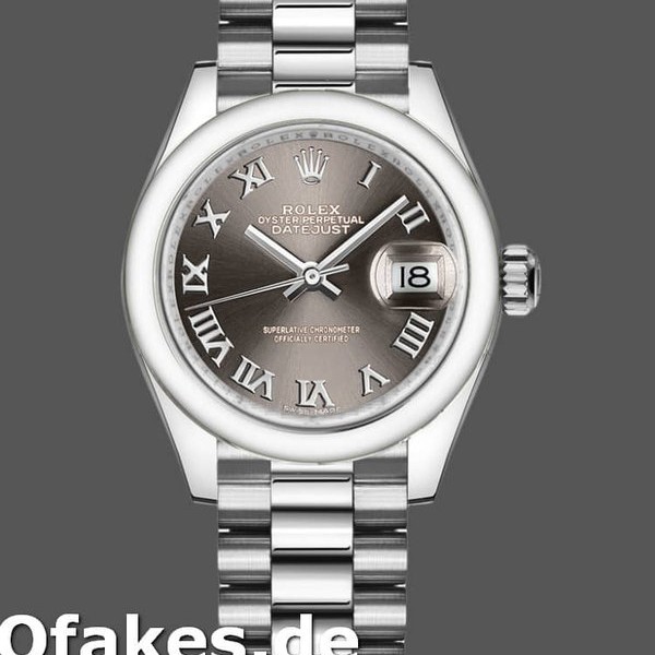 Super Clone Women's Rolex Datejust-279166, 28mm, Dark Grey Roman Numeral Dial, Domed Bezel, Lady Dark Grey