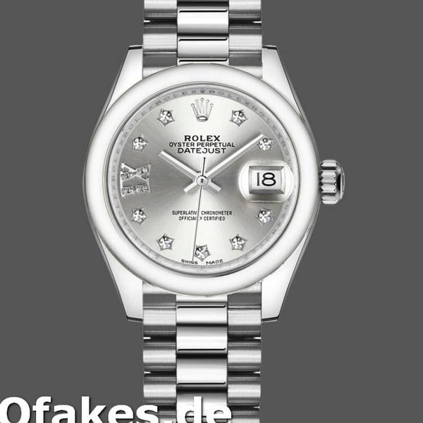 Super Clone Women's Rolex Datejust-279166, 28mm, Silver Dial, Diamond Domed Bezel, Lady Silver