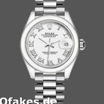 Super Clone Women's Rolex Datejust-279166, 28mm, White Roman Numeral Dial, Domed Bezel, Lady White