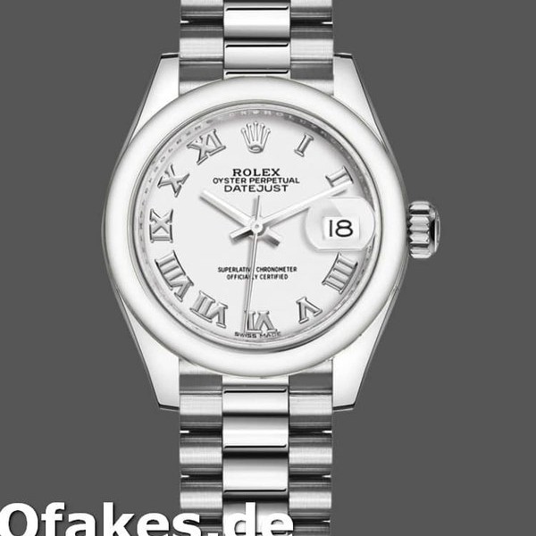Super Clone Women's Rolex Datejust-279166, 28mm, White Roman Numeral Dial, Domed Bezel, Lady White