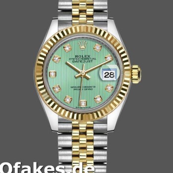 Super Clone Women's Rolex Datejust-279173, 28mm, Green Diamond Dial, Fluted Bezel, Lady Green